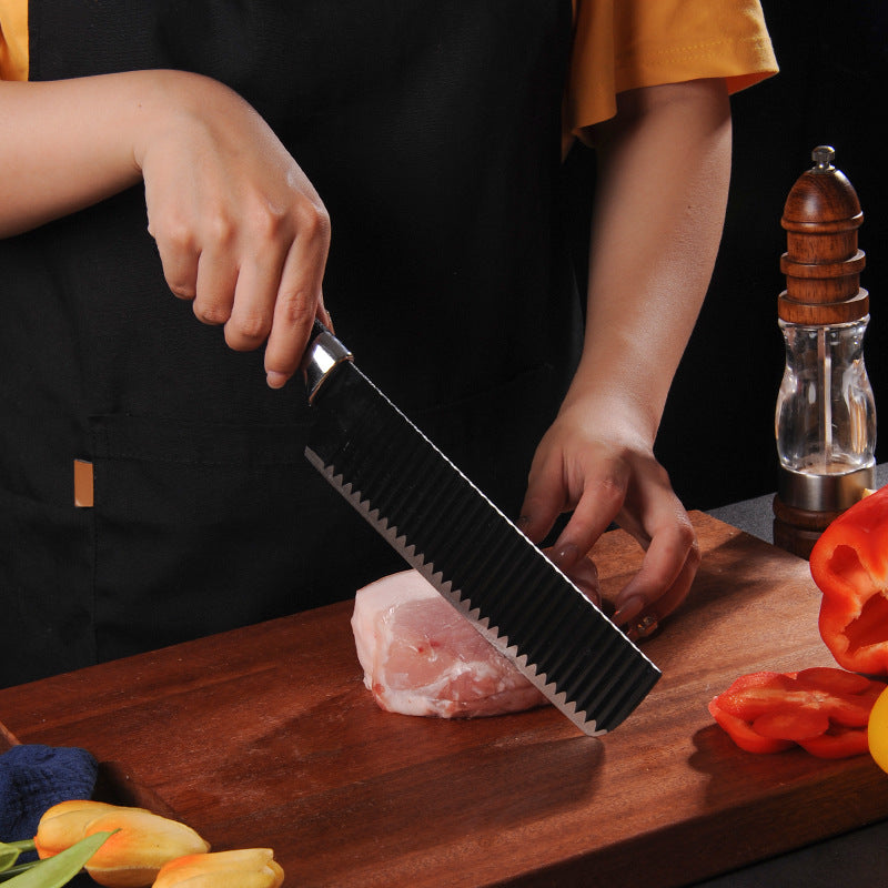 A six-piece set of black-edge kitchen knives