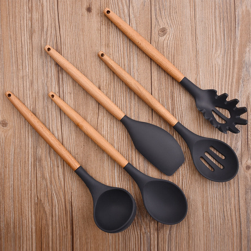 Wooden Handle Silicone Kitchen Utensil Set
